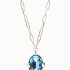 Long necklace with large blue oval faceted crystal